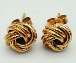 A Pair of 9K Yellow Gold Knot Stud Earrings. 1.48g total weight.
