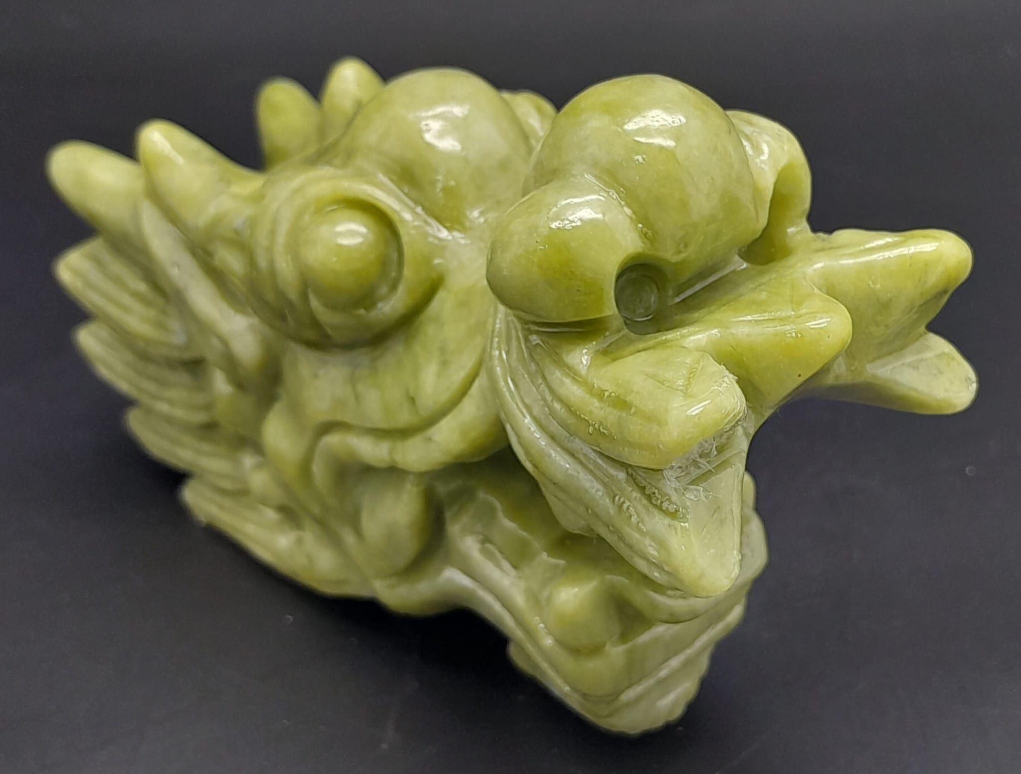 A Chinese Green Jade Dragon's Head Figure. The perfect ornament.... Or paperweight. 15cm x 8cm. 570g - Image 3 of 6