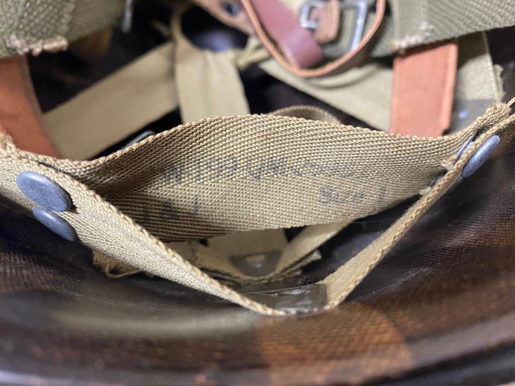 A Late WW2 USA M1c Paratrooper Rear Seam Helmet. Appears to have the number 1160 on the front. The - Image 7 of 11