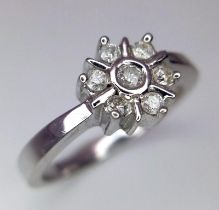 A 9K White Gold Diamond Cluster Ring in the Floral Decorative Setting 0.20ct 3.5g Size N 1/2