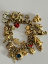 9 carat GOLD CHARM BRACELET Absolutely full of Gold charms, To include Dolphin, Ladybird, Magic