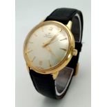 18K YELLOW GOLD ZENITH AUTOMATIC STRAP WATCH. ENGRAVED ON BACK AS IT WAS PRESENTED FOR 25 YEARS LONG