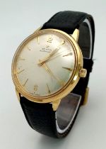 18K YELLOW GOLD ZENITH AUTOMATIC STRAP WATCH. ENGRAVED ON BACK AS IT WAS PRESENTED FOR 25 YEARS LONG