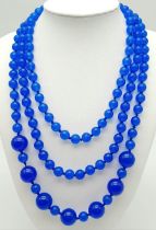 A Royal Blue Jade Rope Necklace with Jade Beads Ranging from 8mm to 14mm. Can be worn in different
