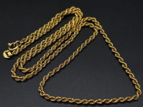 An 18K Yellow Gold Rope Necklace. 47cm length. 10.12g weight.