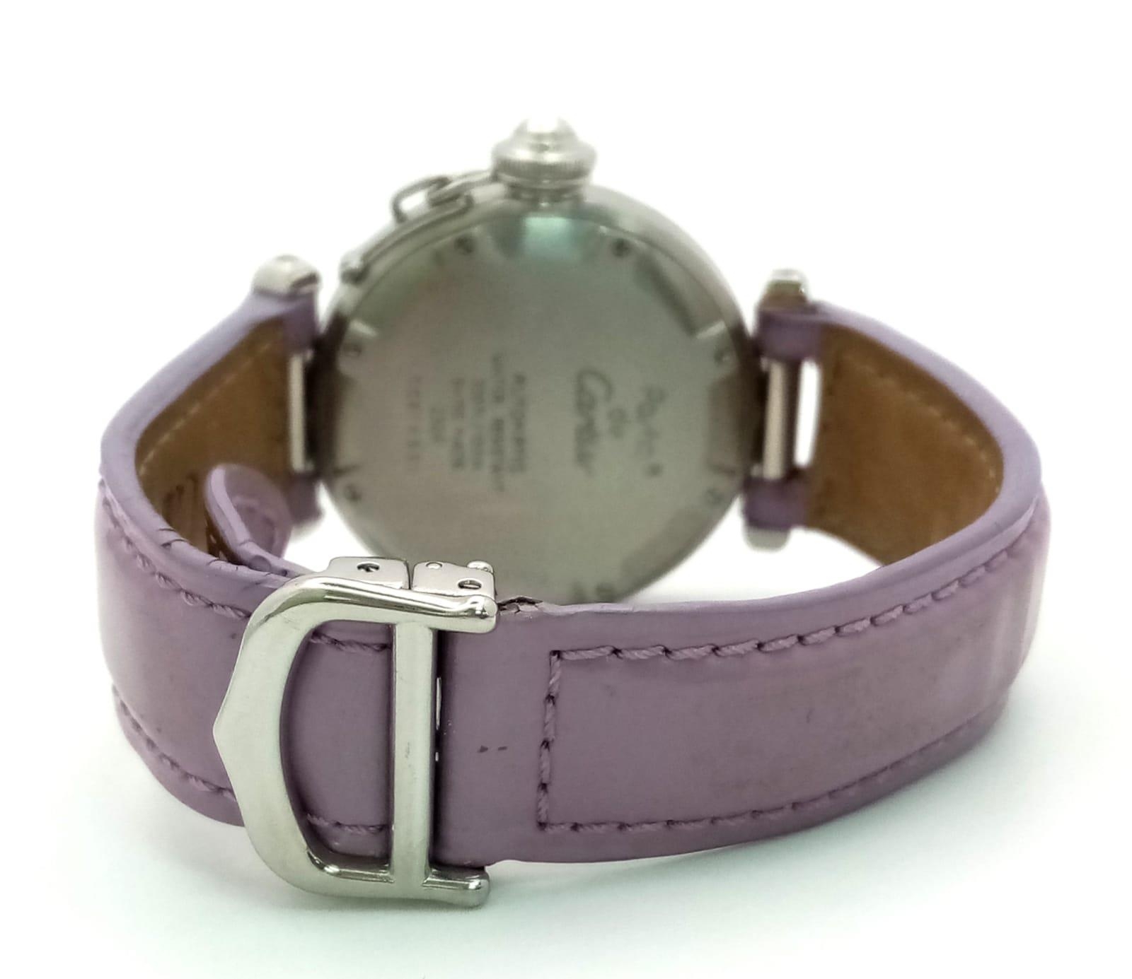 A Pasha de Cartier Automatic Ladies Watch. Lavender leather strap. Stainless steel case - 36mm. - Image 6 of 8