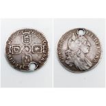 A 1697 William III Silver Sixpence Coin. Holed.