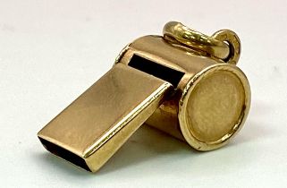 A 9K YELLOW GOLD WHISTLE CHARM, WHICH ACTUALLY WORKS! 22mm length, 2.1g total weight.