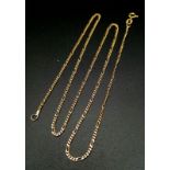 An 18K Yellow Gold Delicate Figaro Link Necklace. 44cm length. 3.43g weight.