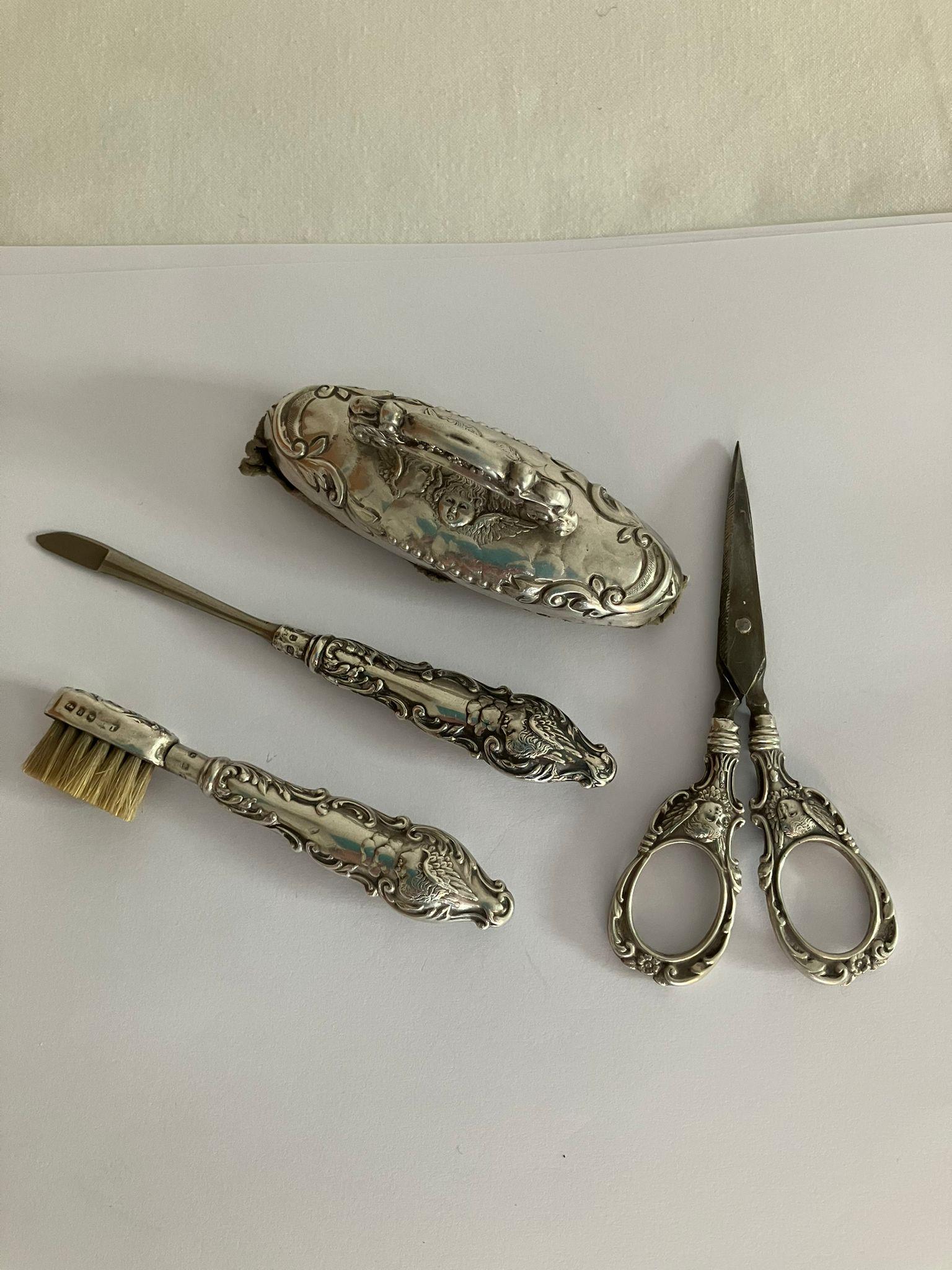 Ladies antique SILVER HANDLED MANICURE/GROOMING set, together with a pair of SILVER handled - Image 4 of 4