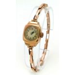 A Vintage 9K Gold Rotary 15 Jewel Ladies Watch. 9K gold bracelet and case - 16mm. Mechanical