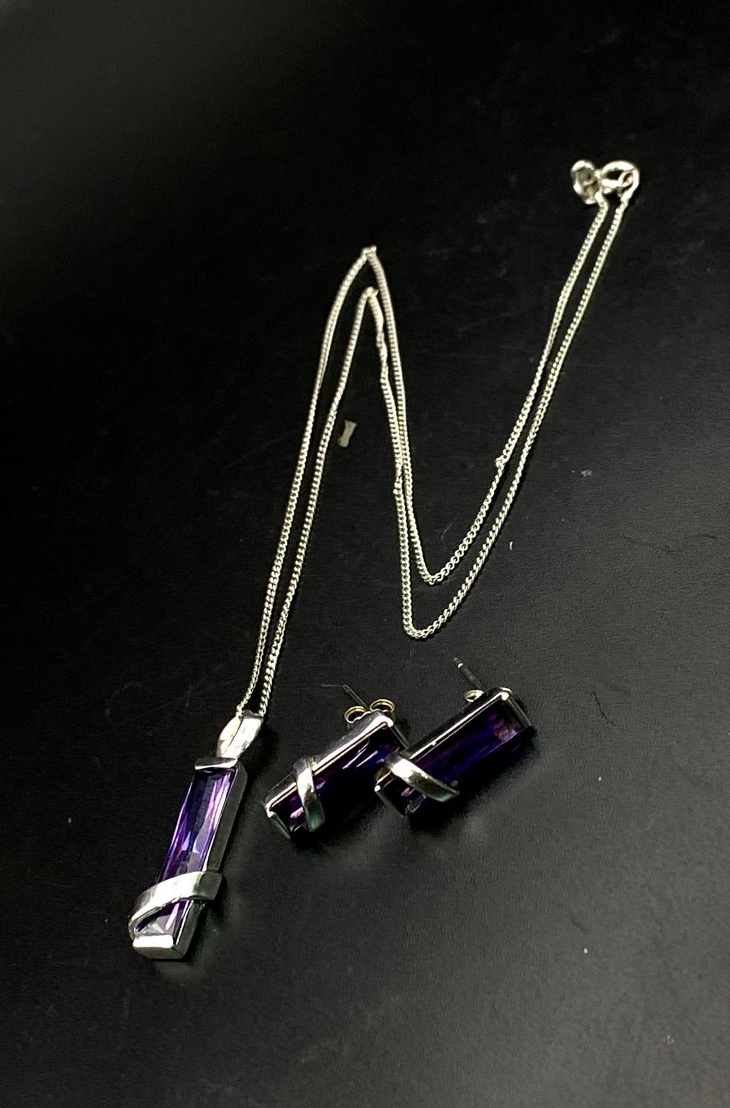 Collection of Sterling Silver and Purple gemstone featured Jewellery items. Consisting of three - Image 2 of 6