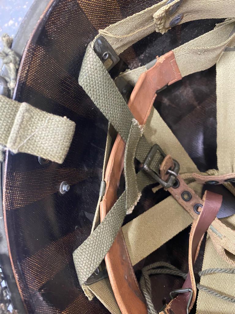 A Late WW2 USA M1c Paratrooper Rear Seam Helmet. Appears to have the number 1160 on the front. The - Image 4 of 11