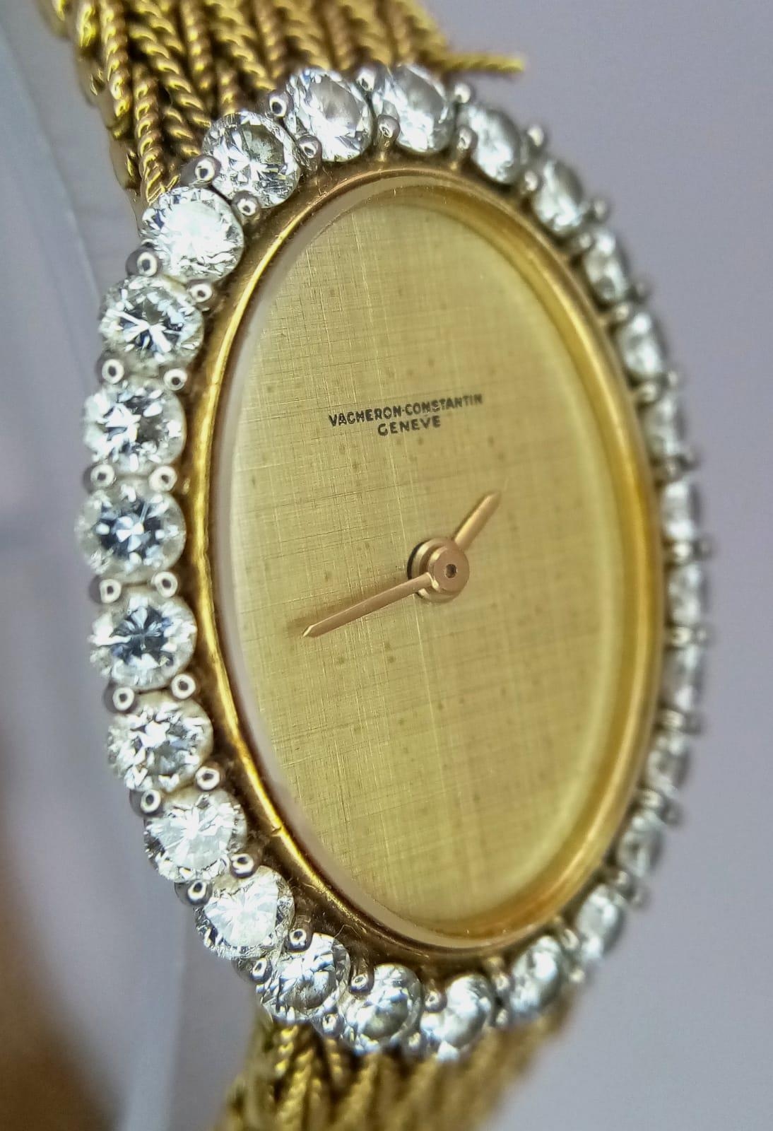 A Vacheron-Constantin 18K Yellow Gold and Diamond Ladies Watch. Gold bracelet and oval case - - Image 3 of 9