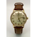 A Vintage Omega Seamaster 600 Gents Watch. Brown Omega strap. Gilded case - 34mm. Silver tone dial