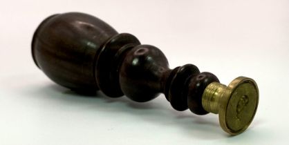 An Excellent Condition 19th Century Antique Wood and Brass Seal Size: 7.5cm