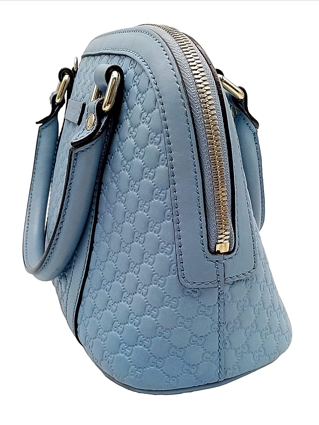 A Gucci Cornflower Blue Micro Guccisima Dome Bag. Monogram leather exterior with rolled leather - Image 6 of 11