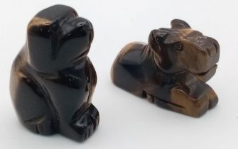 2 DOG FIGURES MADE IN ""TIGERS EYE"" 61gms 4cms