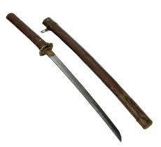 WW2 Japanese Wakikashi Short Sword with an ancient family blade and crest on the Habaki. The