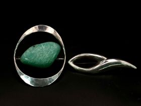 Two Sterling Silver Vintage Brooches. First, a stunning NORWAY Silver brooch with large Turquoise
