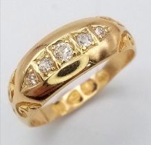 18K YELLOW GOLD ANTIQUE OLD CUT DIAMOND 5 STONE RING HALLMARKED CHESTER 1831 SIZE E WEIGHT: 2.1G