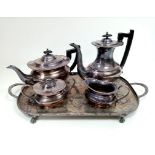 An Antique Viners of Sheffield Serving Tray with Coffee and Teapot plus Milk and Creamer jugs. The