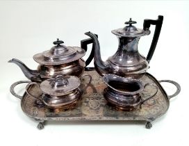 An Antique Viners of Sheffield Serving Tray with Coffee and Teapot plus Milk and Creamer jugs. The
