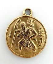 A Vintage 9K Yellow Gold St. Christopher Pendant/Charm. 12mm diameter. 2.05g weight.