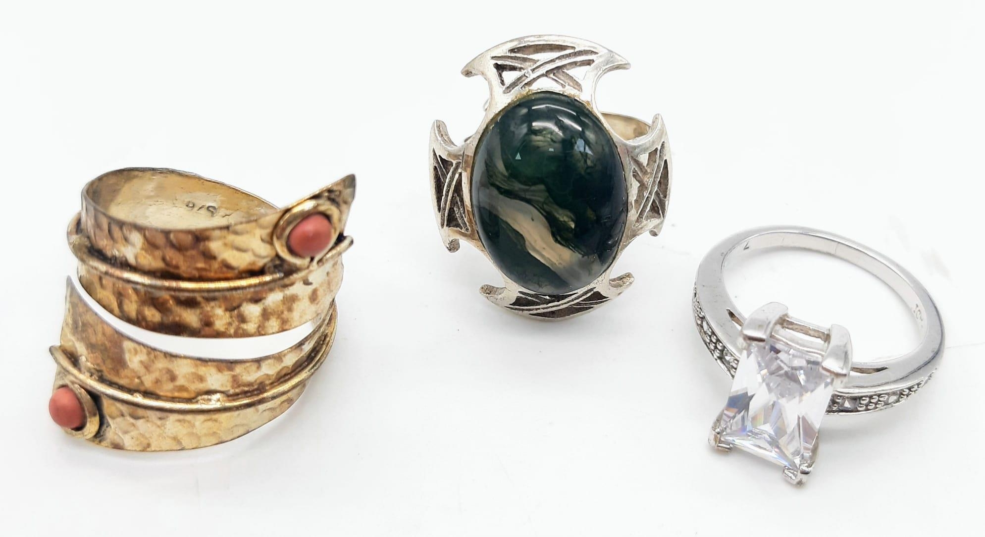 A Selection of Seven Different Styled 925 Silver Rings, Different Sizes. Please see photos for finer - Image 2 of 4