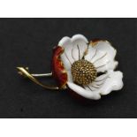 A Wonderful Vintage, Possibly Antique 18K Yellow Gold and Enamel Floral Brooch. Excellent inlaid