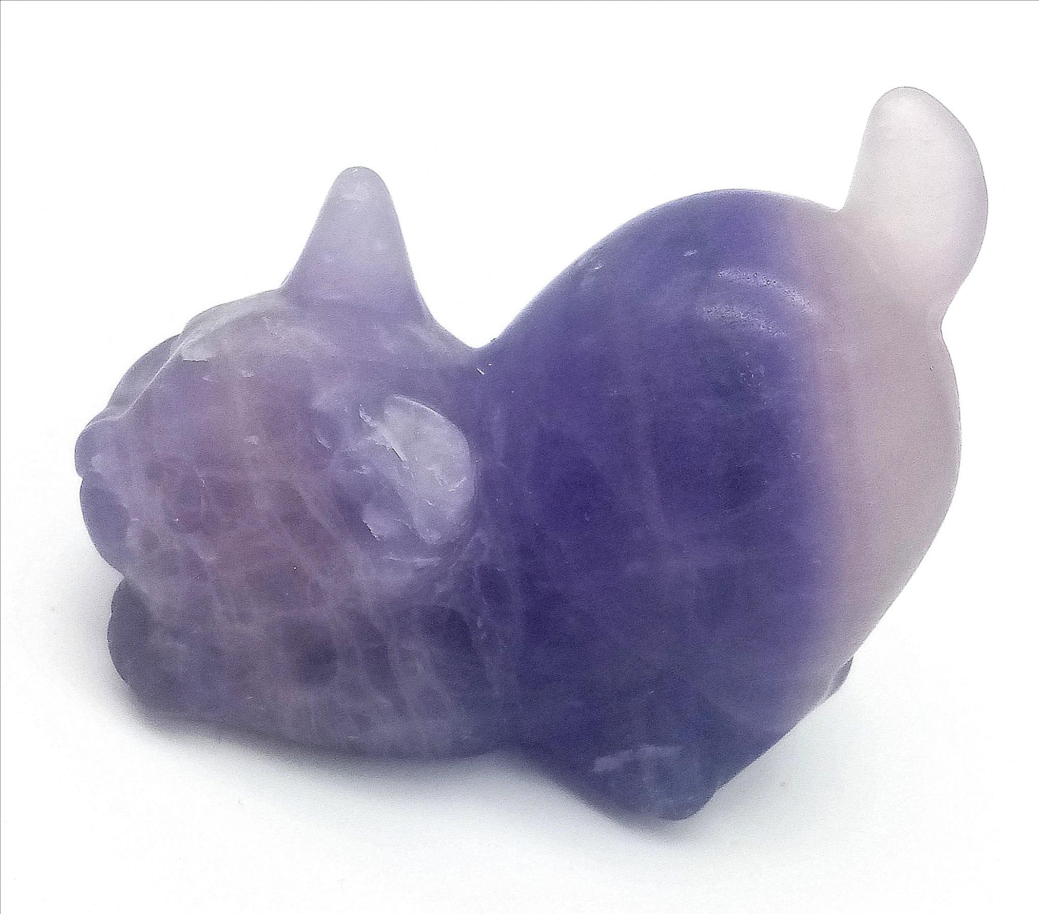 A Natural Fluorite Hand-Carved Crouching Pussy Figurine. 5cm x 5cm.