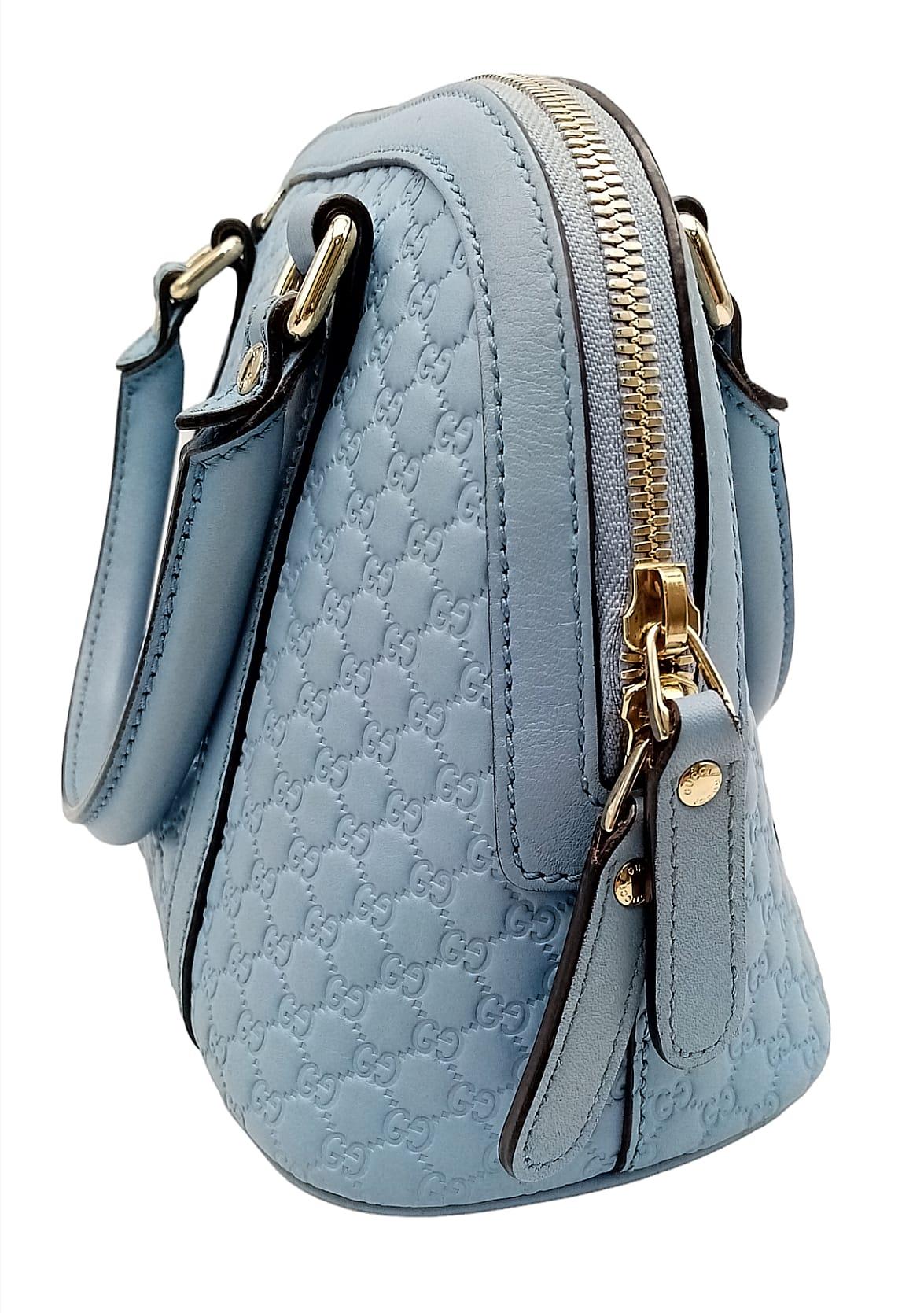 A Gucci Cornflower Blue Micro Guccisima Dome Bag. Monogram leather exterior with rolled leather - Image 5 of 11