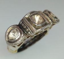 Large Sterling Silver Flat-Panel Diamond Trilogy Ring. Central diamond is 6.5mm x 5.8mm, flanked