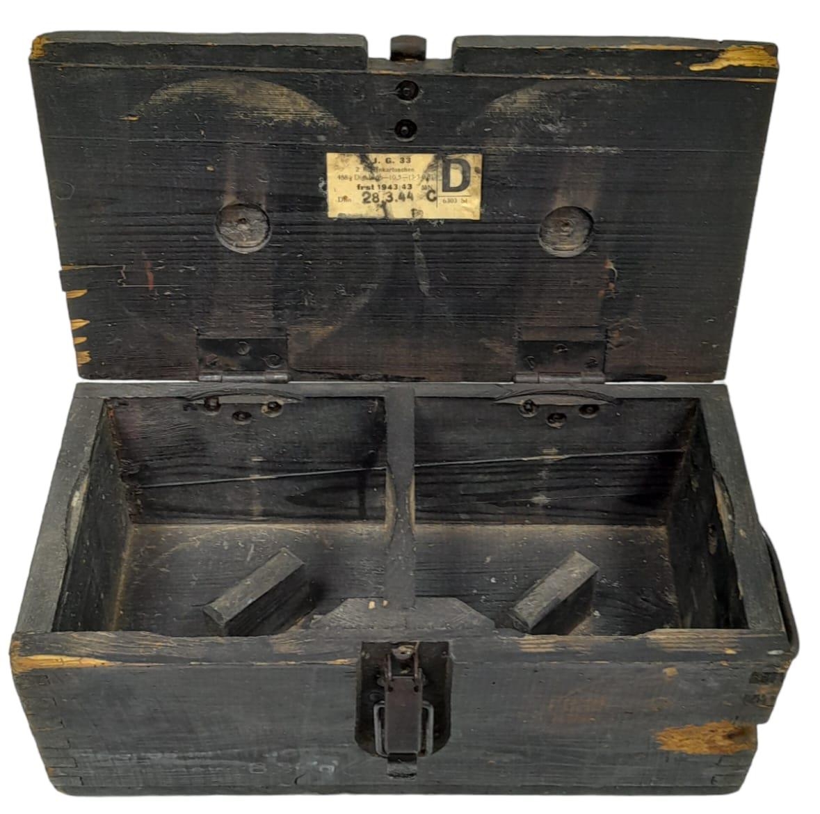 WW2 German 15cm Sig 33 Cartridge Box with original labels, stencils, and internals. - Image 2 of 7