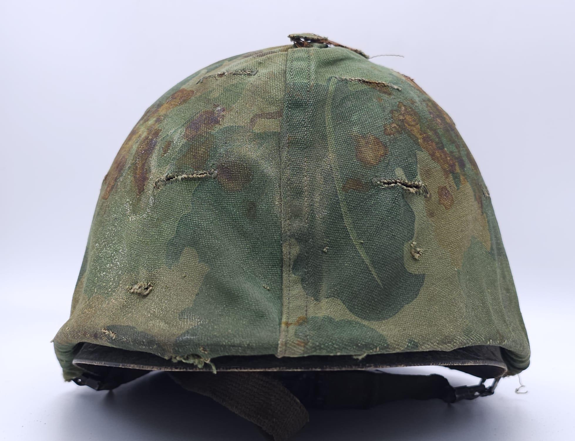 Vietnam War Era US M1 Helmet with Mitch pattern Cover and liner. Bought from a farmer in Da-Nang - Image 2 of 9