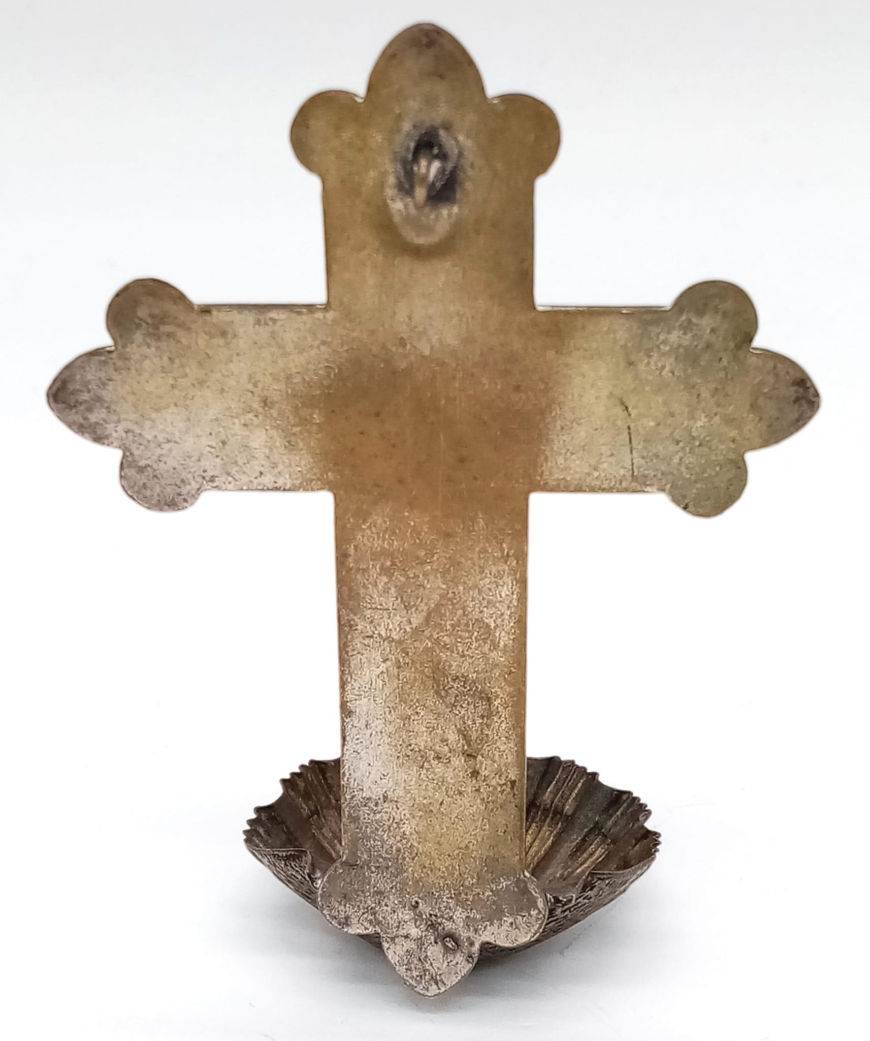 A Rare Antique Bronzed Religious Font Cross with Crest. Possibly Linked to Notre Dame. Size: 10cm - Image 2 of 4