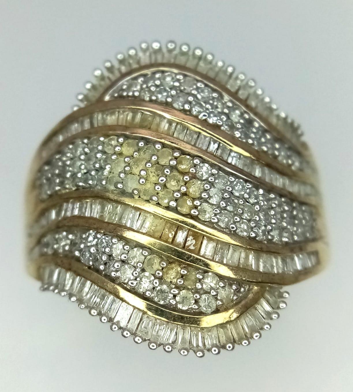 9kt Yellow Gold Fancy Diamond Ring. 1.10ctw Diamond. WEIGHT: 4.8g Size R/S