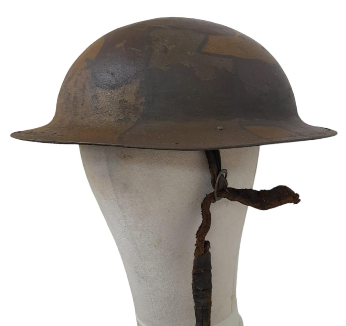 WW1 US Camouflage Brodie Helmet with field adapted French Adriane liner. Very nice straight period - Image 3 of 5