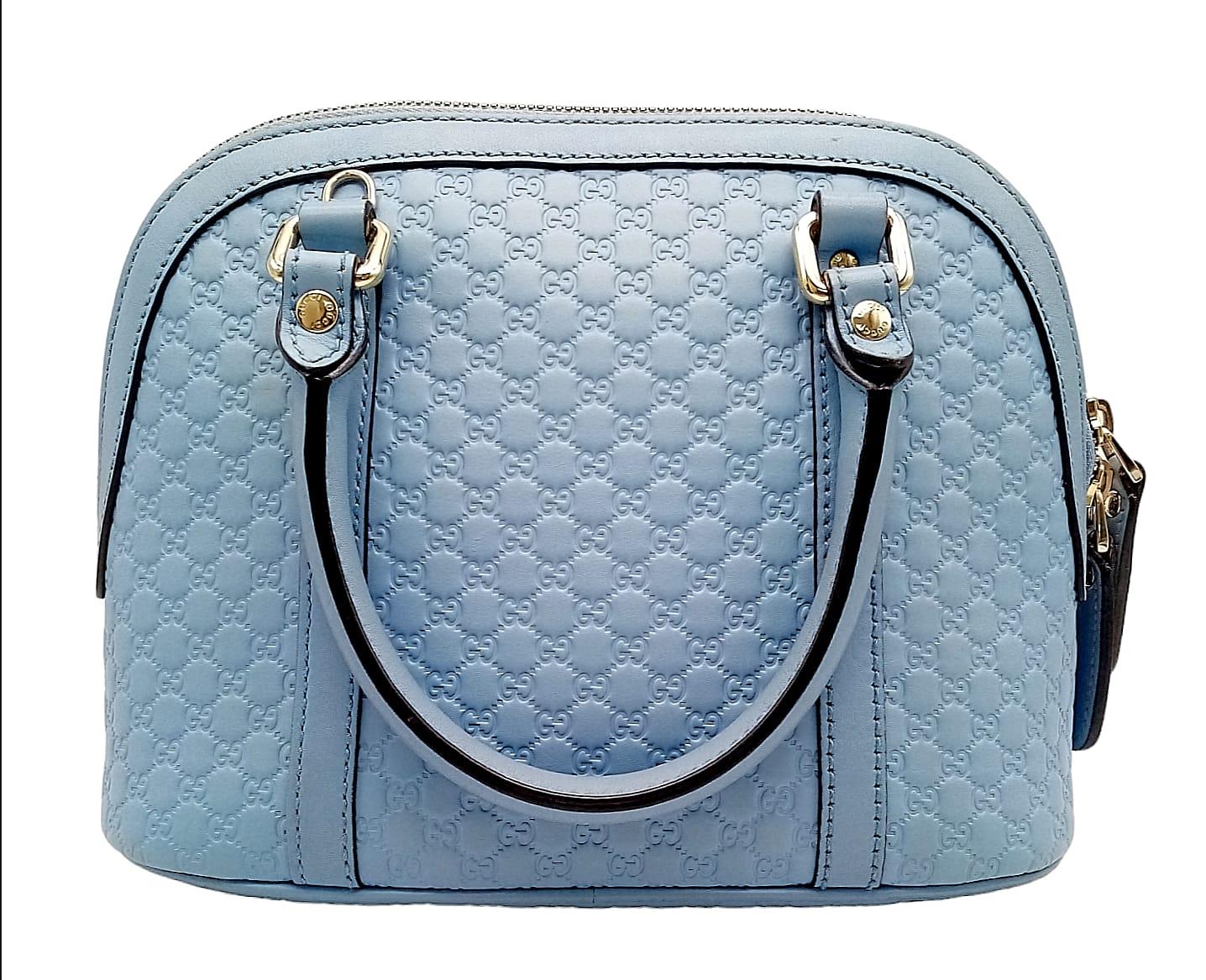 A Gucci Cornflower Blue Micro Guccisima Dome Bag. Monogram leather exterior with rolled leather - Image 4 of 11