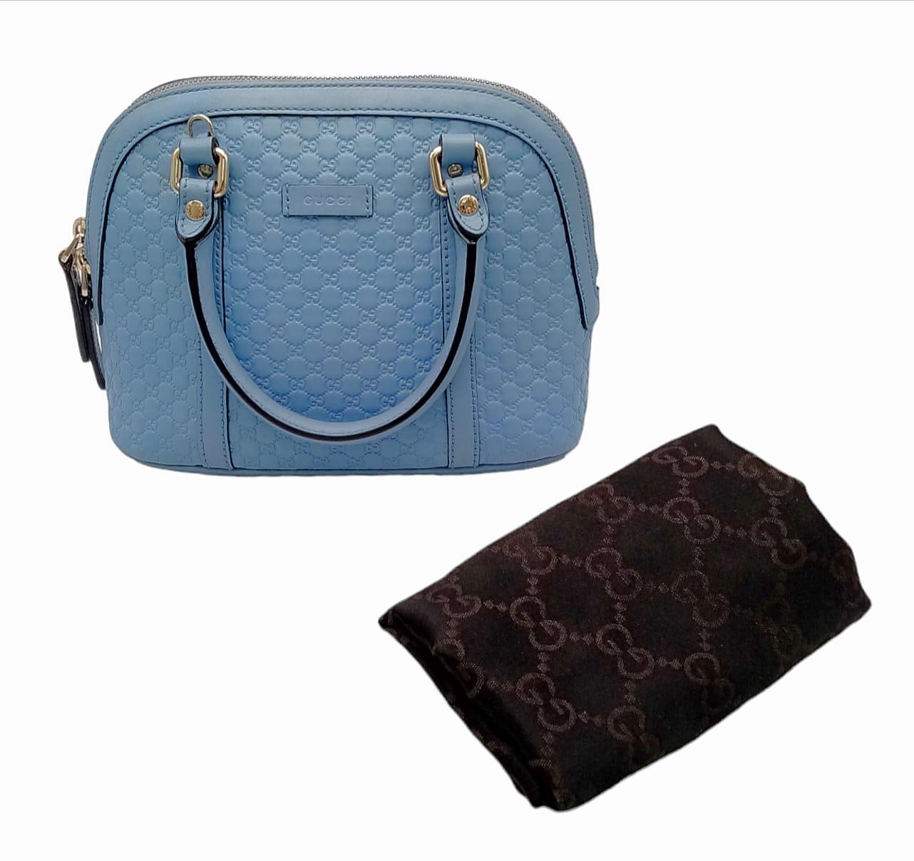 A Gucci Cornflower Blue Micro Guccisima Dome Bag. Monogram leather exterior with rolled leather - Image 2 of 11