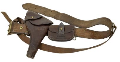 WW1 British Officers Sam Brown Belt with .455 Webley Holster & Ammo Pouch.