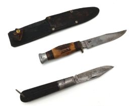 Two Vintage Hunting Knives - A German lock knife and a sheathed William Rodgers Knife.