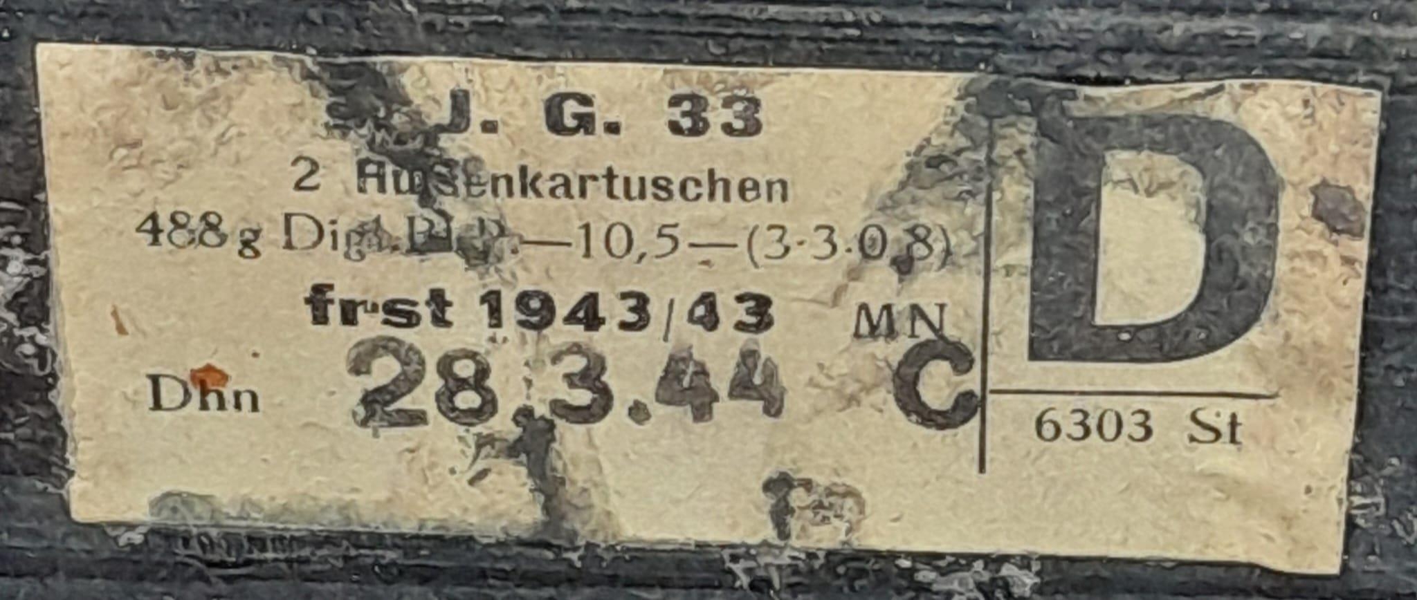 WW2 German 15cm Sig 33 Cartridge Box with original labels, stencils, and internals. - Image 7 of 7