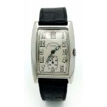 A Vintage Vacheron and Constantin Mechanical Gents Watch. Black leather strap. Rectangular case.