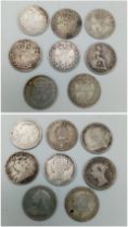 A Parcel of 8 Pre-1901, Queen Victoria Silver 3d’s. Dates: 1843, 1881, 1886 x 2, 1891, 1895, 1899,