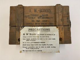 A WW2 British A.W. Sticky Bomb Transit Box with an Original Enamel A.W. Bomb Sign. With its original