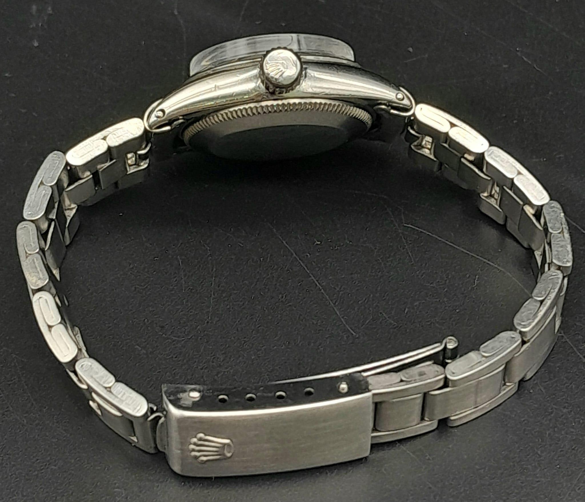 A Custom Rolex Oyster Perpetual Automatic Ladies Watch. Stainless steel bracelet and case - 25mm. - Image 5 of 12