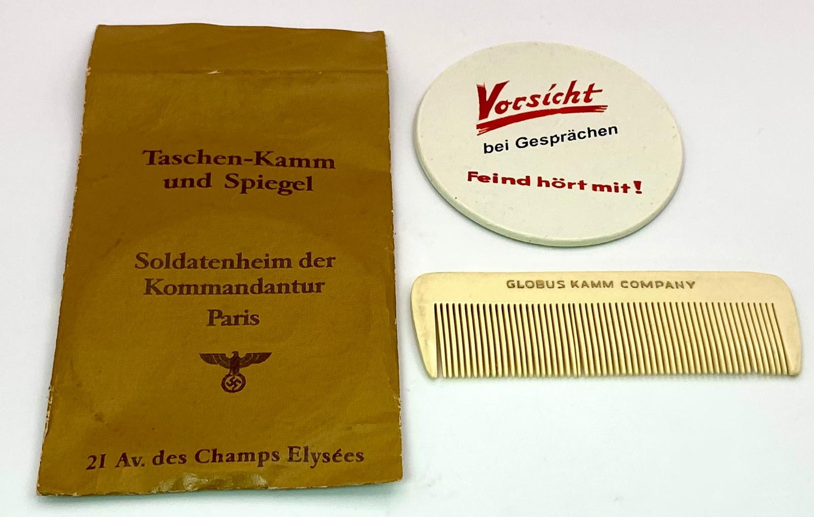 WW2 German Mirror and Comb Set from an Officers R&R Hotel in Paris. - Image 3 of 3