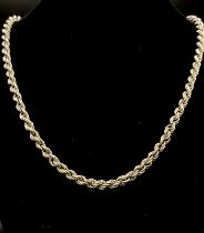 925 Sterling Silver Rope Necklace. 60cm length, 18.83g total weight.