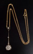 A Vintage Possibly Antique 9K Yellow Gold Necklace with a Diamond Lavalier. 42cm necklace length.